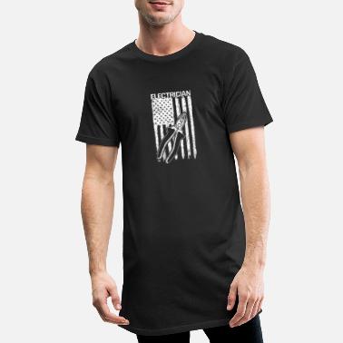 Battery Vintage USA Flag Patriotic Electrician Lineman - Men&#39;s Long T-Shirt