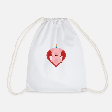 Valentine's Day Unicorn pig with Angel Wings - Drawstring Bag