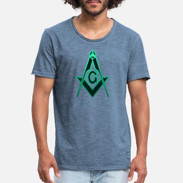 Masoński Wewnętrzny czarny kompas masoński z zielonym konturem - Koszulka męska vintage