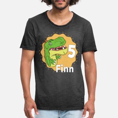Syntymänimi Finn 5-vuotissyntymäpäivälahja dinosaurus - Miesten vintage t-paita