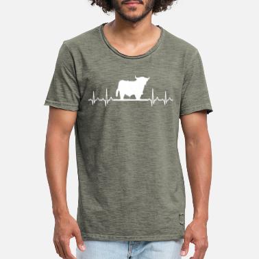 Highland Maanviljelijä Sydämenlyönnit Skotlannin ylämaan naudanliha EKG - Miesten vintage t-paita