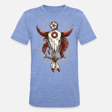 Cow Skull Indian Totem Cow Skull - Unisex Tri-Blend T-Shirt