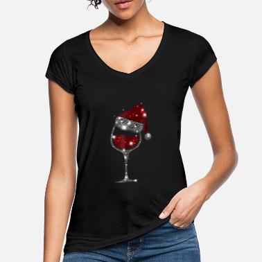 Santa Christmas Wine Shirt Glass of Red Wine Santa Hat - Women&#39;s Vintage T-Shirt