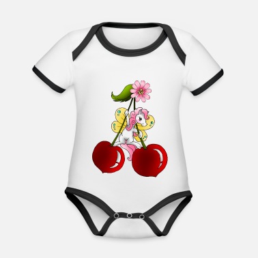Rockabilly Ponnyfe på körsbär med körsbärsblommor - Ekologisk kontrastfärgad babybody