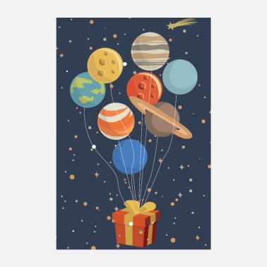 Vintage Planeten als Luftballons an einem Geschenk - Poster