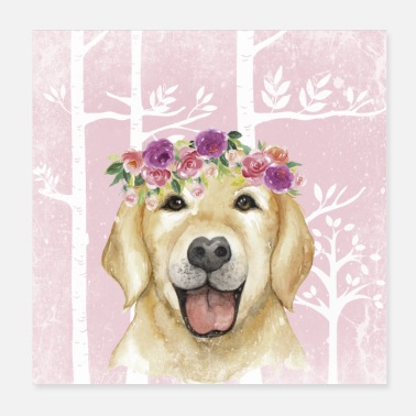 Animaux Amis de la forêt dans la forêt de conte de fées rose - Le chien fidèle - Poster