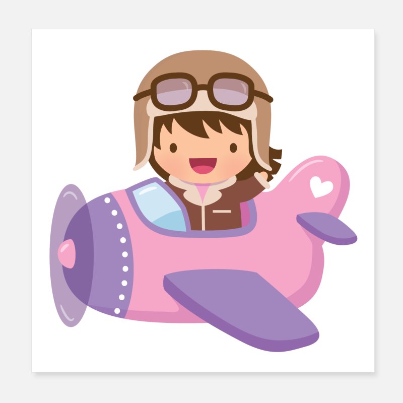 Cute Aviator Girl In Pink and Purple Airplane' Poster | Spreadshirt