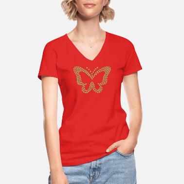 Strasssteine Diamant sommerfuglgrønn - Klassisk T-skjorte med V-hals for kvinner