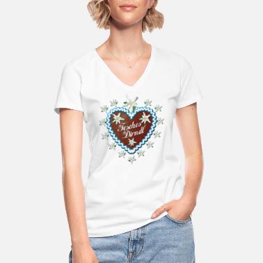 Lebkuchenherz Lebkuchenherz Fesches Dirndl - Klassisches Frauen-T-Shirt mit V-Ausschnitt
