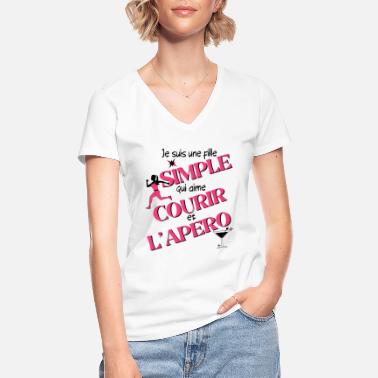Simple Fille simple qui aime courir et l&#39;apéro - T-shirt classique col V Femme