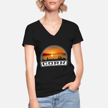 City Cork Ireland Skyline Vintage Sunset Travel Souveni - Classic Women’s V-Neck T-Shirt