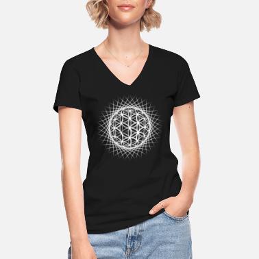 Geometry White Flower of Life Sun Sacred Geometry - Classic Women’s V-Neck T-Shirt