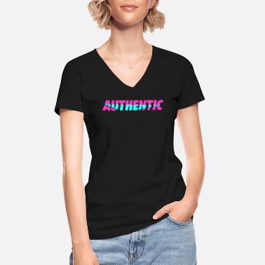 Autentyczny Autentyczny - Klasyczna koszulka damska z dekoltem w serek