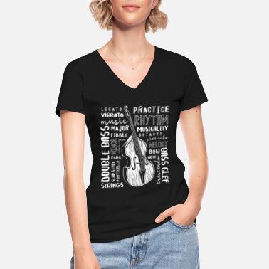 Kontrabasso Kontrabasso kontrabasson soittajan typografia - Klassinen naisten t-paita v-pääntiellä