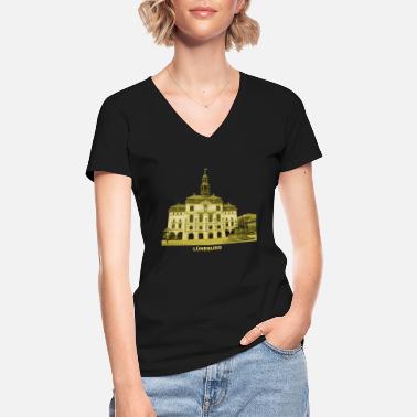 Hanza Ratusz w Lueneburgu Dolna Saksonia Heide Hanza gotycka - Klasyczna koszulka damska z dekoltem w serek