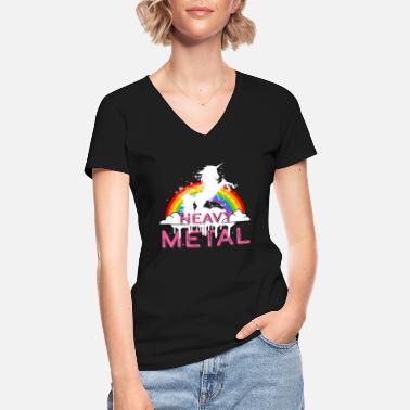 Heavy Heavy Metal Unicorn Music - Klasyczna koszulka damska z dekoltem w serek