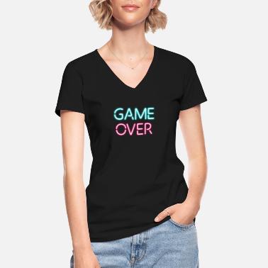 Neon Neon Buchstaben Game Over - Klassisches Frauen-T-Shirt mit V-Ausschnitt