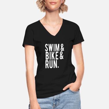 Sykkelløp svømme sykkelløp - Klassisk T-skjorte med V-hals for kvinner