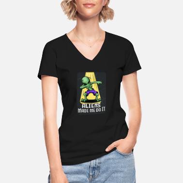 Małe Zielone Ludziki Kosmici zmusili mnie do tego | dla fanów obcych - Klasyczna koszulka damska z dekoltem w serek