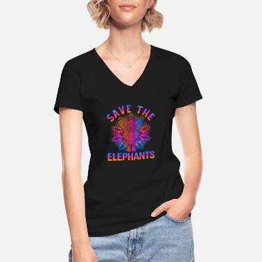 Gruboskórny Słoń tułów Afryka gruboskórny prezent - Klasyczna koszulka damska z dekoltem w serek