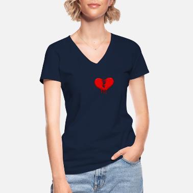 Herz Gebrochen Gebrochenes Herz Anti-Valentinsgru� Scheidung Herz - Klassisches Frauen-T-Shirt mit V-Ausschnitt