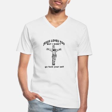 Rakastaa Jeesus rakastaa sinua - Klassinen miesten t-paita v-pääntiellä