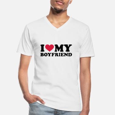 I Love My Boyfriend I love my boyfriend - Klasyczna koszulka męska z dekoltem w serek