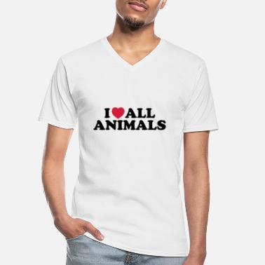 Love I love all animals - Klasyczna koszulka męska z dekoltem w serek