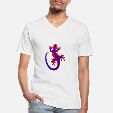 Dwukolorowy Gekon dwukolorowy - Klasyczna koszulka męska z dekoltem w serek