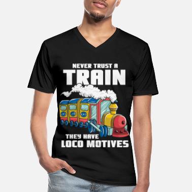 Pociągi Pociąg dziecięcy Lokomotywa dziecięca - motyw ekspresowego pociągu - Klasyczna koszulka męska z dekoltem w serek