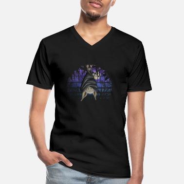 Dunkelheit Lässige Gothic Fledermaus in dunkelblauer Vollmond - Männer-T-Shirt mit V-Ausschnitt
