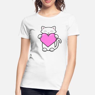 I Love You Cute cat holding a heart - Naisten premium luomu-t-paita