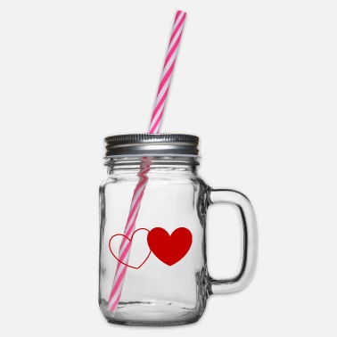 Muster rotes Herz 2 Herzen Geschenk Valentinstag Paare - Henkelglas mit Schraubdeckel