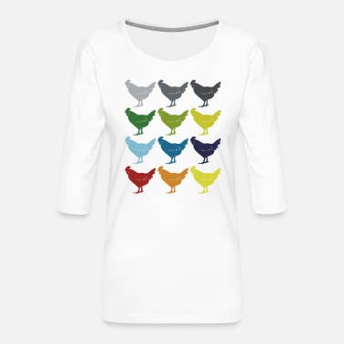 Hane Neon pop art retro kylling hane fugl gaveide - Premium T-skjorte med 3/4 erme for kvinner