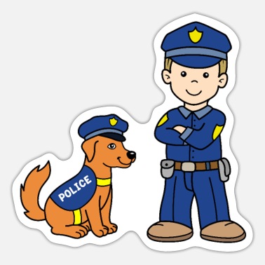 Chłopiec jako policjant z psem policyjnym dla dzieci' Naklejka | Spreadshirt