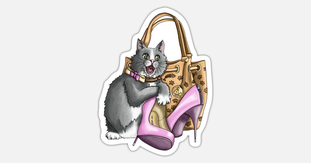 'Gato de lujo tacones altos bolso divertido dibujos animados' Pegatina |  Spreadshirt