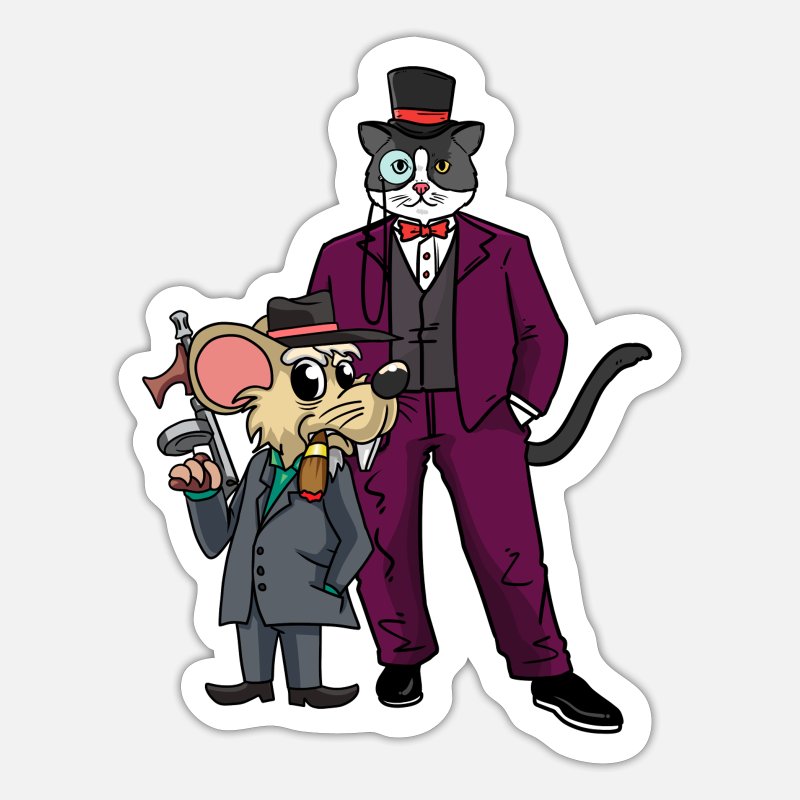 Cat and Mouse Mafia Boss Fantasy Comic Cartoon' Sticker | Spreadshirt