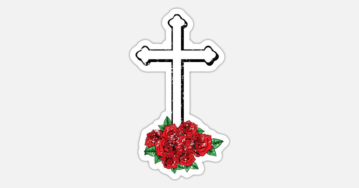 Dibujo de la cruz en estilo retro vintage Dios Jesús' Pegatina | Spreadshirt