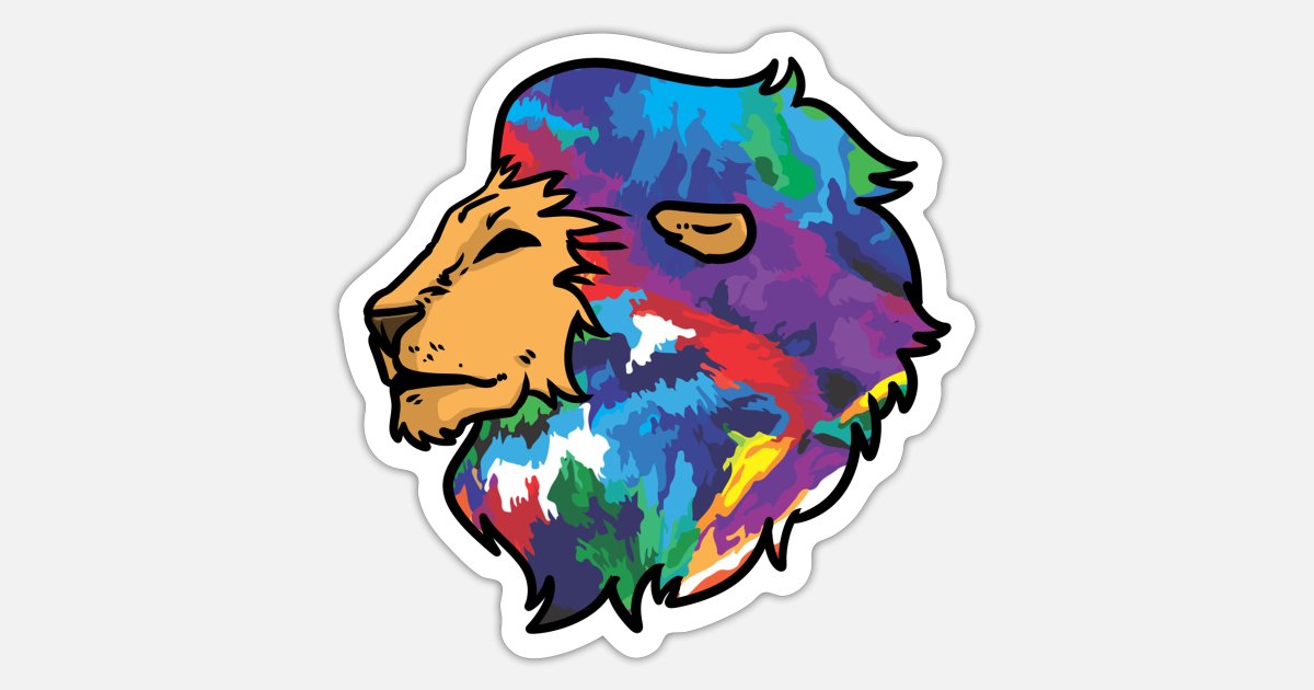 Dibujo de animales de colores de la cabeza de león' Pegatina | Spreadshirt