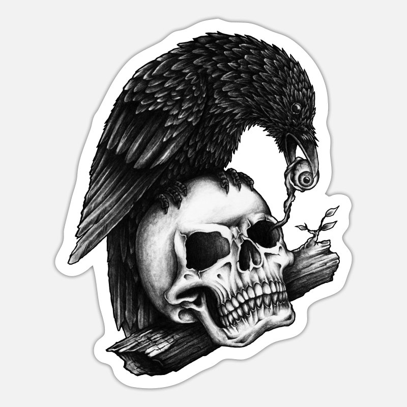Cuervo cráneo tatuaje dibujo ojo' Pegatina | Spreadshirt