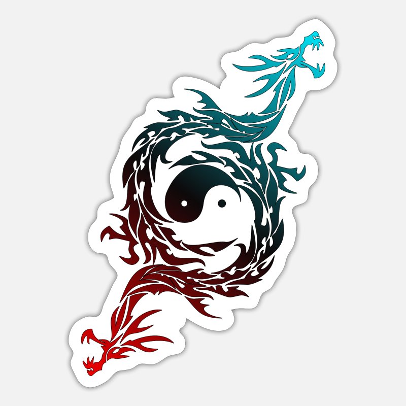Dragón tribal del tatuaje con el símbolo de yin yang rojo azul' Pegatina |  Spreadshirt