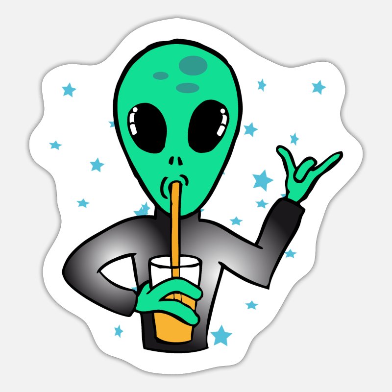 Funny alien drinks beer motif women men' Sticker | Spreadshirt