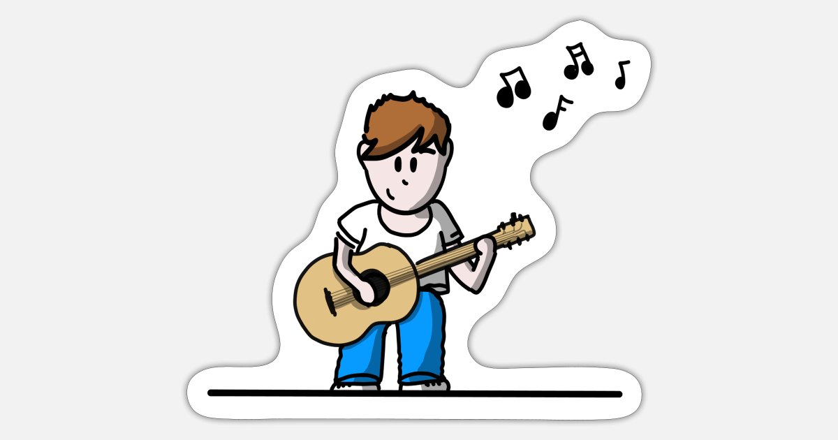 Niño con dibujo de dibujos animados de guitarra' Pegatina | Spreadshirt