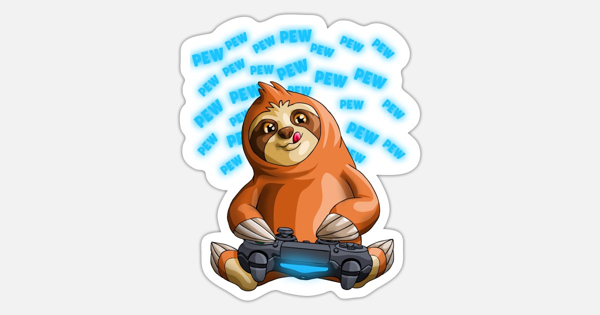 'Pew Gamer Sloth Funny PewPewPew Video Gaming Gift' Sticker | Spreadshirt