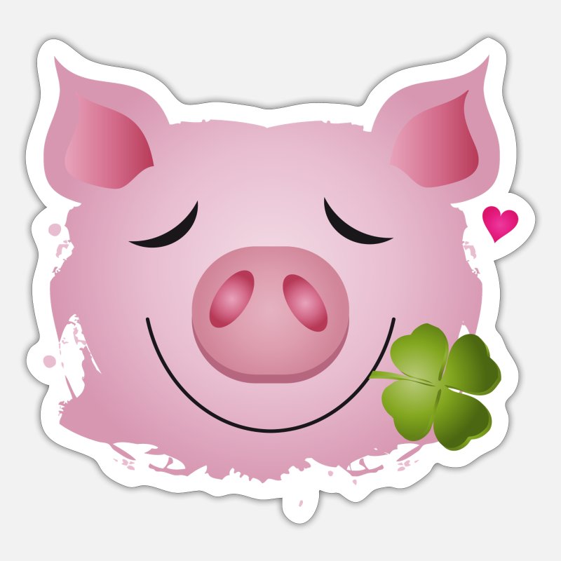 Lucky pig with four-leaf clover in its mouth' Sticker | Spreadshirt