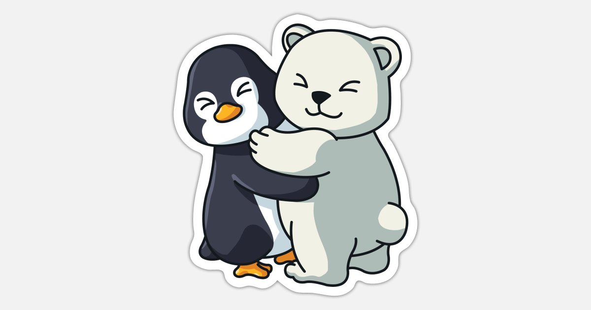 Penguin Icebear Polar bear Hug Cuddle Animals' Sticker | Spreadshirt