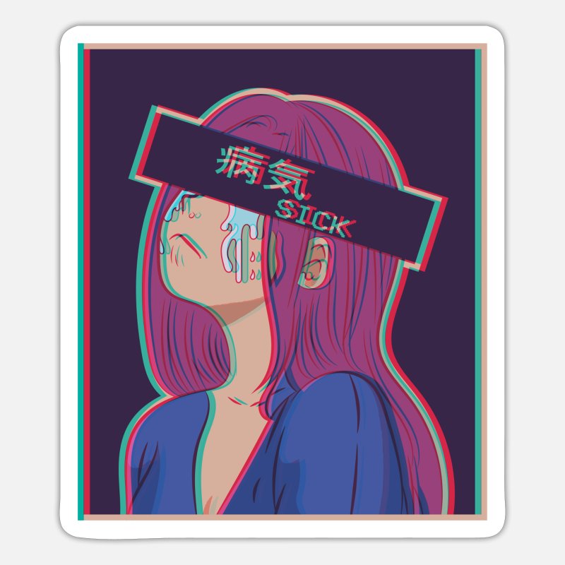 Sick Sad Anime Girl Japanese Vaporwave Aesthetic' Sticker | Spreadshirt