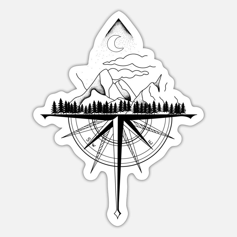 Compass travel under the mountains line drawing' Sticker | Spreadshirt