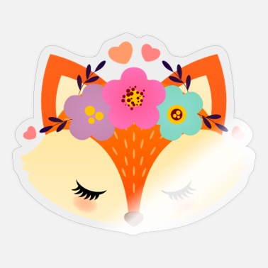 Cute Cute Fox With Flowers - Sticker
