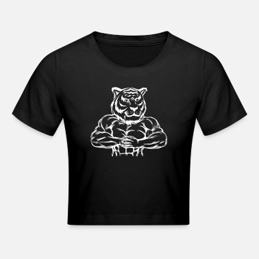 Tricep Bodybuilding Tiger with Muscles Fitness Motif - Crop T-Shirt